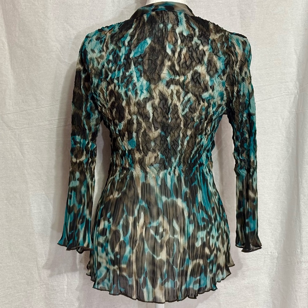 Alberto Makali Ruffled Long Sleeve Button Up Blouse Size M - Picture 2 of 12